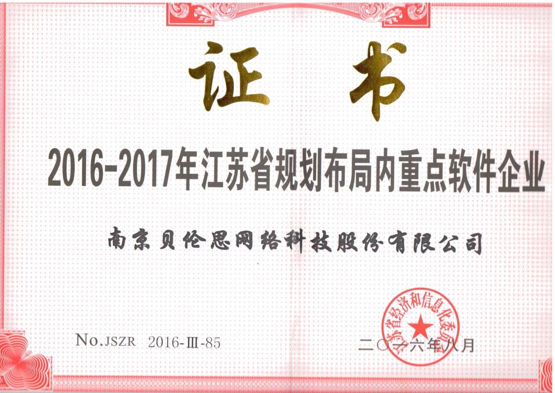 江苏省重点软件企业证书
